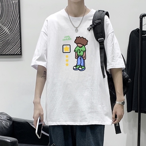 T3418港风男宽松T恤落肩港风男T潮趣印花T恤潮牌2022夏新款T恤图片