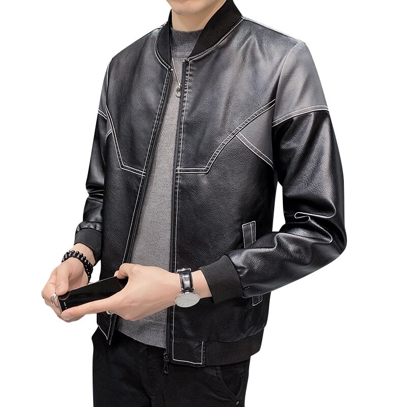PY5257P85木木皮衣刺绣夹克外套PU棒球服男士皮衣2023新款秋冬,男装皮衣,星座510A-2