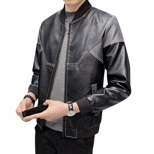 PY5257P85木木皮衣刺绣夹克外套PU棒球服男士皮衣2023新款秋冬图片