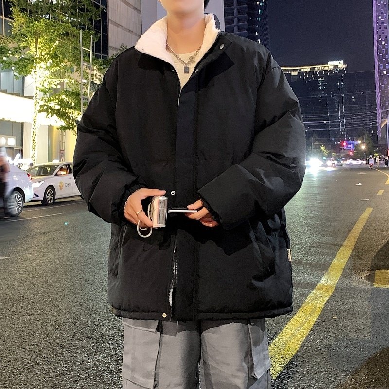 MY5787P75外套男装冬季加厚宽松羊羔绒内里光板港风纯色立领棉服,男装棉衣,星座510A-2