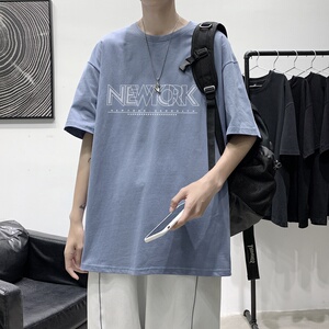 T3470P25港风2023夏新款T恤男宽松T恤落肩港风男T仓库正常配送图片