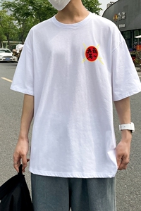 D2126港风室外新款夏季潮牌纯棉衣服ins原宿港风宽松半袖,蓝衣服搭配图片