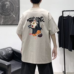 T1925P25港风室内新款半袖宽松圆领印花t恤情侣装潮牌男士夏季t恤图片