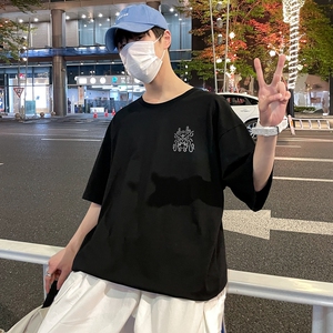D2124 港风室外纯多色全棉夏季新款时尚印花大码短袖情侣款T恤图片