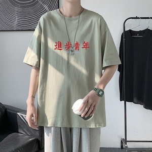 T1928P25港风室内2021新款短袖T恤男生宽松港风印花短袖T恤