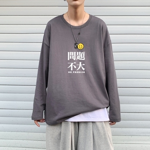 C2623P30新款纯棉长袖T恤男ins超火圆领休闲外穿百搭青年打底衫潮图片