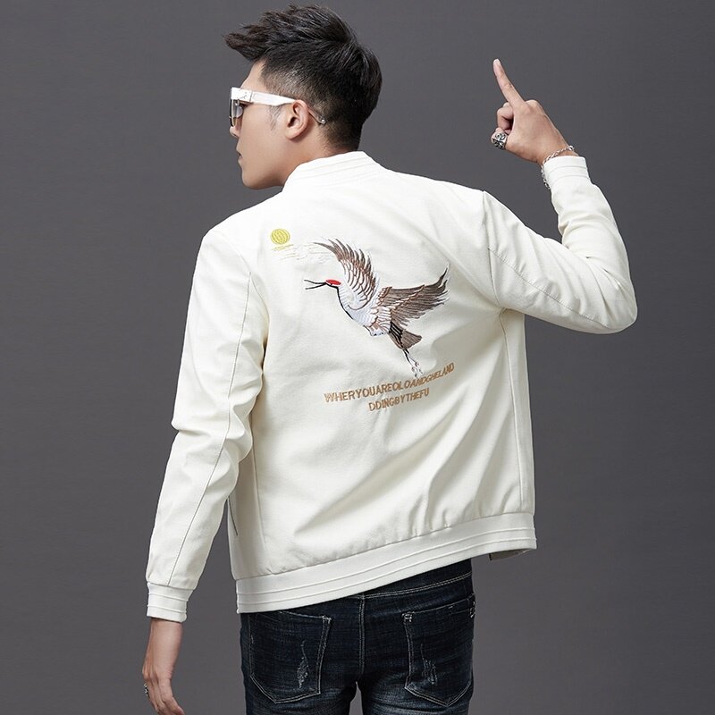 PY5246P95模特2023新款皮衣秋冬潮男皮衣刺绣夹克外套男装PU皮衣,男装皮衣,星座510A-2