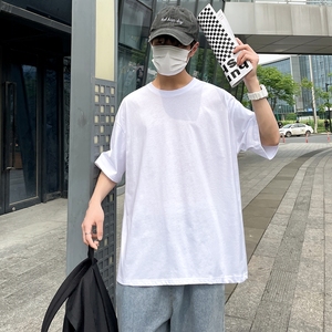 D2053P15港风室外2021夏装情侣纯色圆领短袖T恤基础款宽松版T恤图片