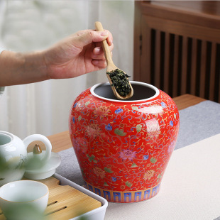 静雅青花陶瓷茶叶储存罐家用普洱茶七饼收纳盒大号密封罐礼盒茶饼