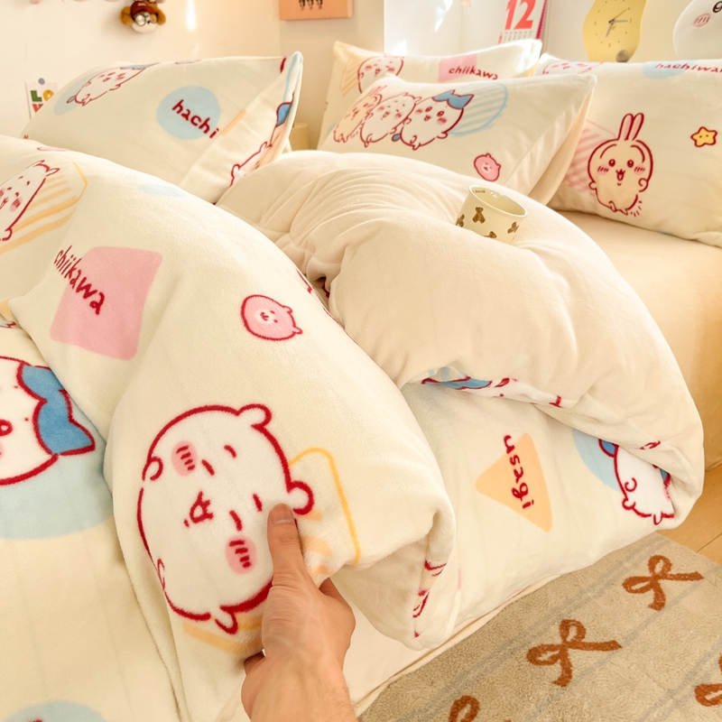 冬季吉伊卡哇卡通牛奶绒四件套双面绒被套儿童学生宿舍三件套包邮