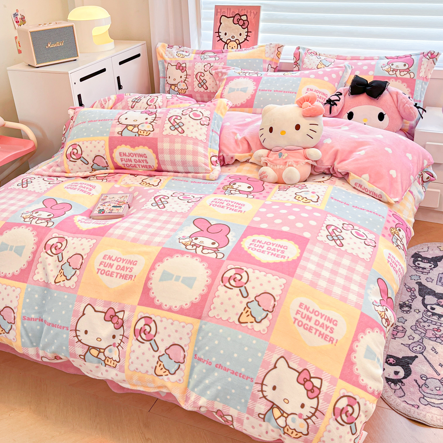 Hellokitty卡通牛奶绒四件套冬季加绒床单被套床笠宿舍儿童三件套
