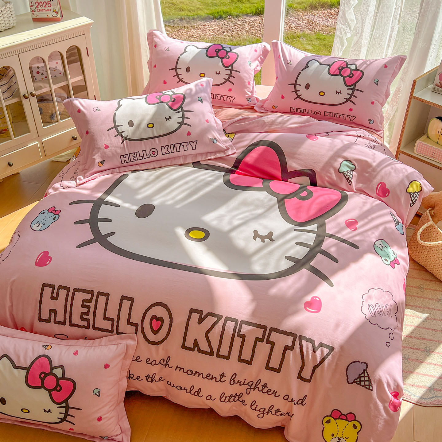 KT猫全棉加厚磨毛床上四件套纯棉儿童床品被套冬季宿舍床单三件套