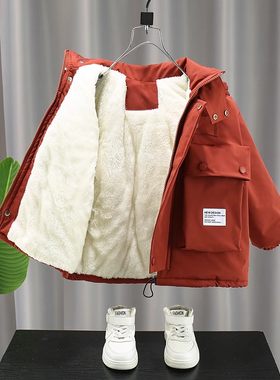 男童秋冬装棉衣外套加绒加厚2025新款痞帅派克服儿童冬季炸街棉服