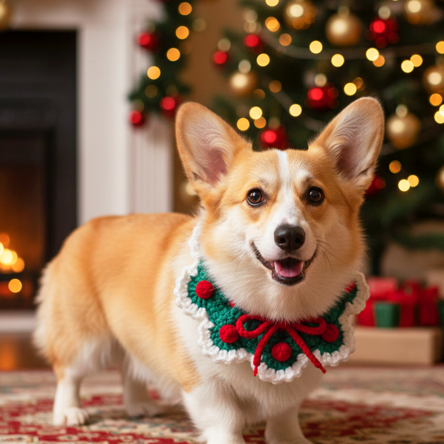 狗狗圣诞围脖帽子配套项圈针织猫咪饰品编织口水巾露耳朵宠物装饰