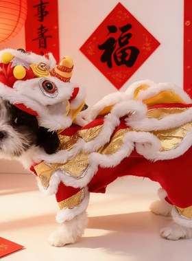 醒狮宠物衣服冬装新款狗狗舞狮搞怪红色大型犬拜年服防掉毛创意