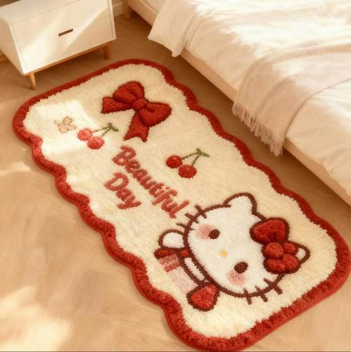 仿羊绒凯蒂猫卧室床边毯客厅衣帽间长条地毯隔凉耐脏脚垫子