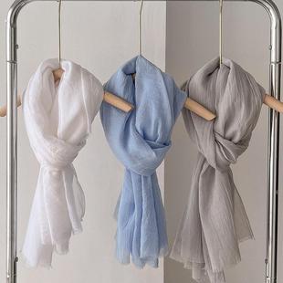 文艺森系深蓝藏蓝宝蓝色纯色围巾 男女春秋围脖百搭纱巾无静电