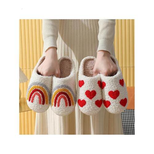 爱心棉拖鞋女士春秋室内家居家彩虹毛绒保暖月子鞋情侣拖鞋加绒男