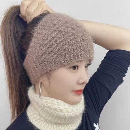 新款秋冬手工女士针织毛线发带帽遮白发保暖护耳民族风材质柔软贴