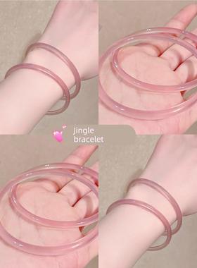 叮当镯一对玉髓手镯女款高冰玛瑙手镯子美人条细条玉手镯子送礼物