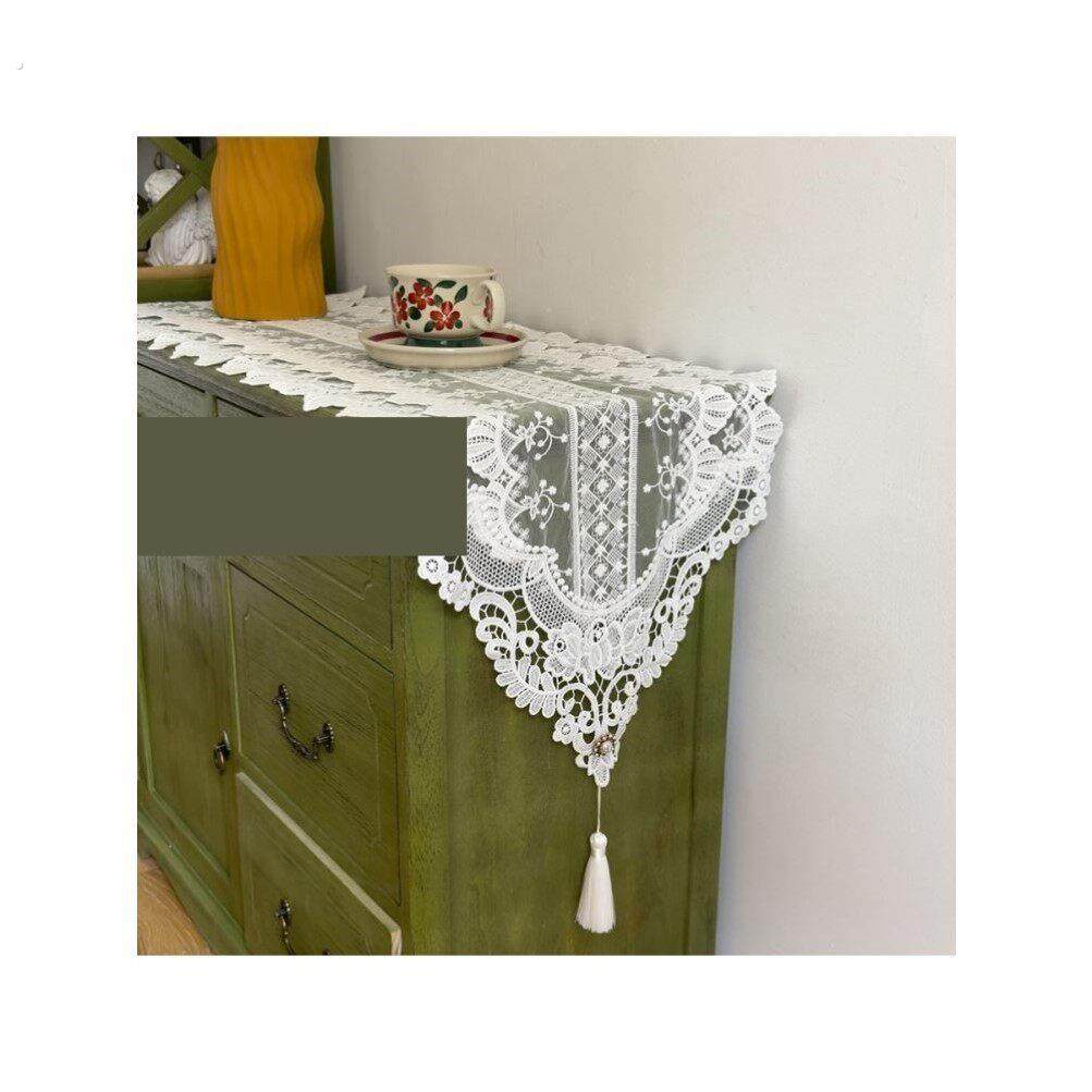 白色蕾丝桌旗美式轻奢高级感法式电视柜餐边柜斗柜盖布餐桌长条巾