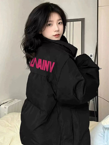 黑色立领羽绒服女冬季2023新款加厚棉袄衣服美式国潮牌宽松面包服