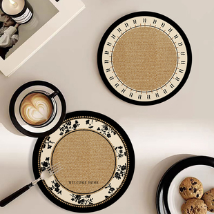 仿麻布纹餐桌隔热圆形小餐垫耐高温桌面碗盘小桌垫办公桌水杯垫