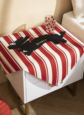 卡通龙卧室床头柜布棉麻防水防尘盖布方形可定制新款小桌布冰箱罩