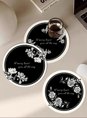 圆垫小碗垫杯垫防水防油免洗一擦即净皮革餐垫简约花卉桌垫餐桌垫