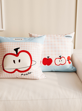小果果方形抱枕多巴胺卡通天鹅绒枕套午睡枕床头靠枕客厅沙发靠垫