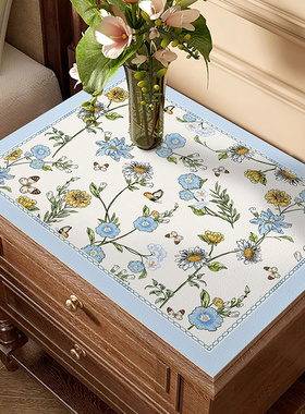 橙色回忆卧室百搭花卉床头柜防水防油盖垫方形梳妆台可擦洗盖布