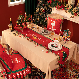 圣诞桌旗棉麻防水防油桌布北欧轻奢布艺餐布茶几布书桌宿舍装饰布