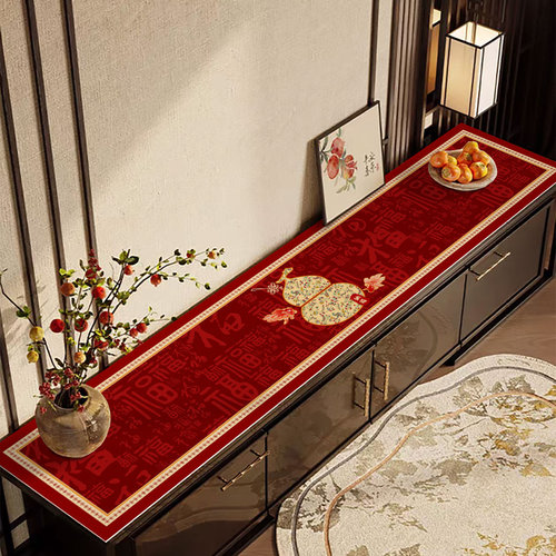 电视柜桌垫新年红色氛围感餐边柜盖垫免洗防水防油皮革鞋柜台面垫