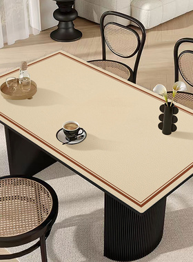 极简艺术皮革餐桌垫防水防油线条简约现代米皮革桌垫餐桌垫茶几布