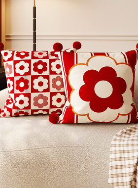 2025新款幸运花抱枕靠枕新年客厅沙发方形靠垫套天鹅绒午睡枕腰枕