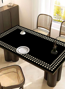 纯黑图腾纹路简约pvc皮革桌垫防水防油免洗一擦即净茶几垫餐桌垫