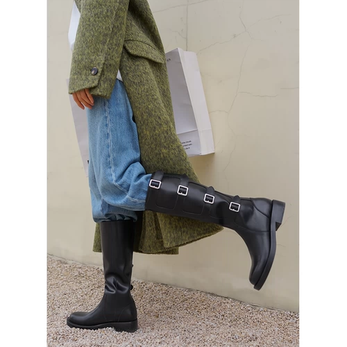 Дизайнерские зимние утепленные высокие сапоги, средней длины, из натуральной кожи, европейский стиль, тренд сезона