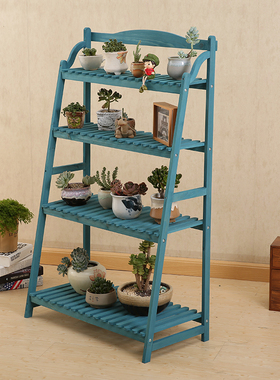 简约实木质覆古多层落地置物架子多肉高低盆景架阳台室内客厅花架