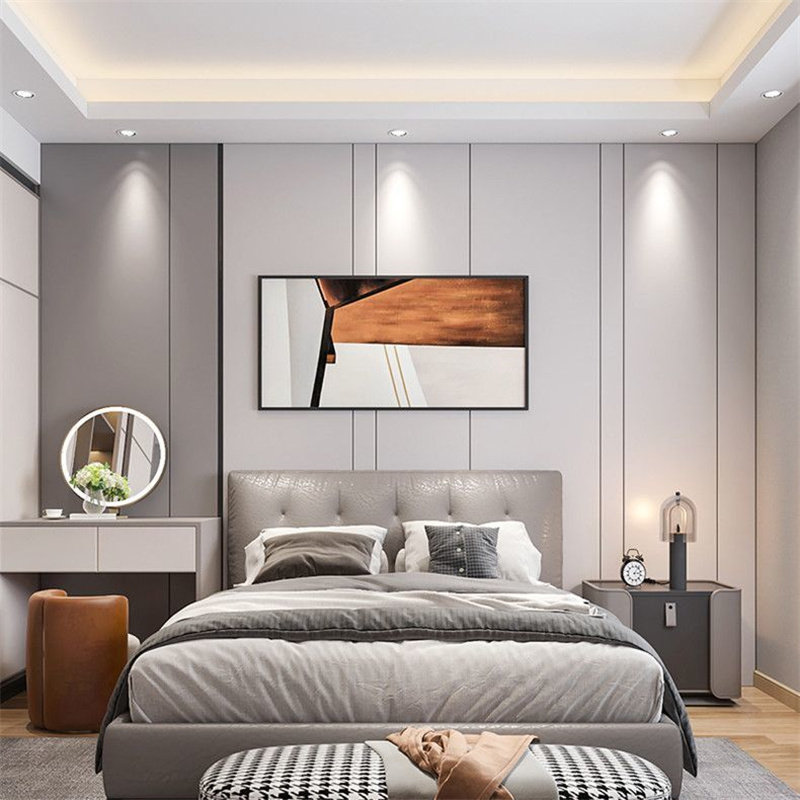 简约轻奢时尚酒店卧室沙发客厅玄关电视背景墙硬包工程金属条软包