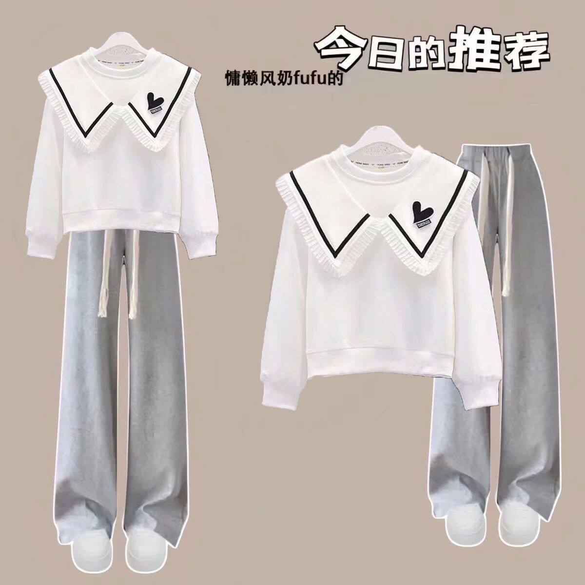 女童白色卫衣新款大儿童装春秋季炸街海军娃娃领学院长袖上衣