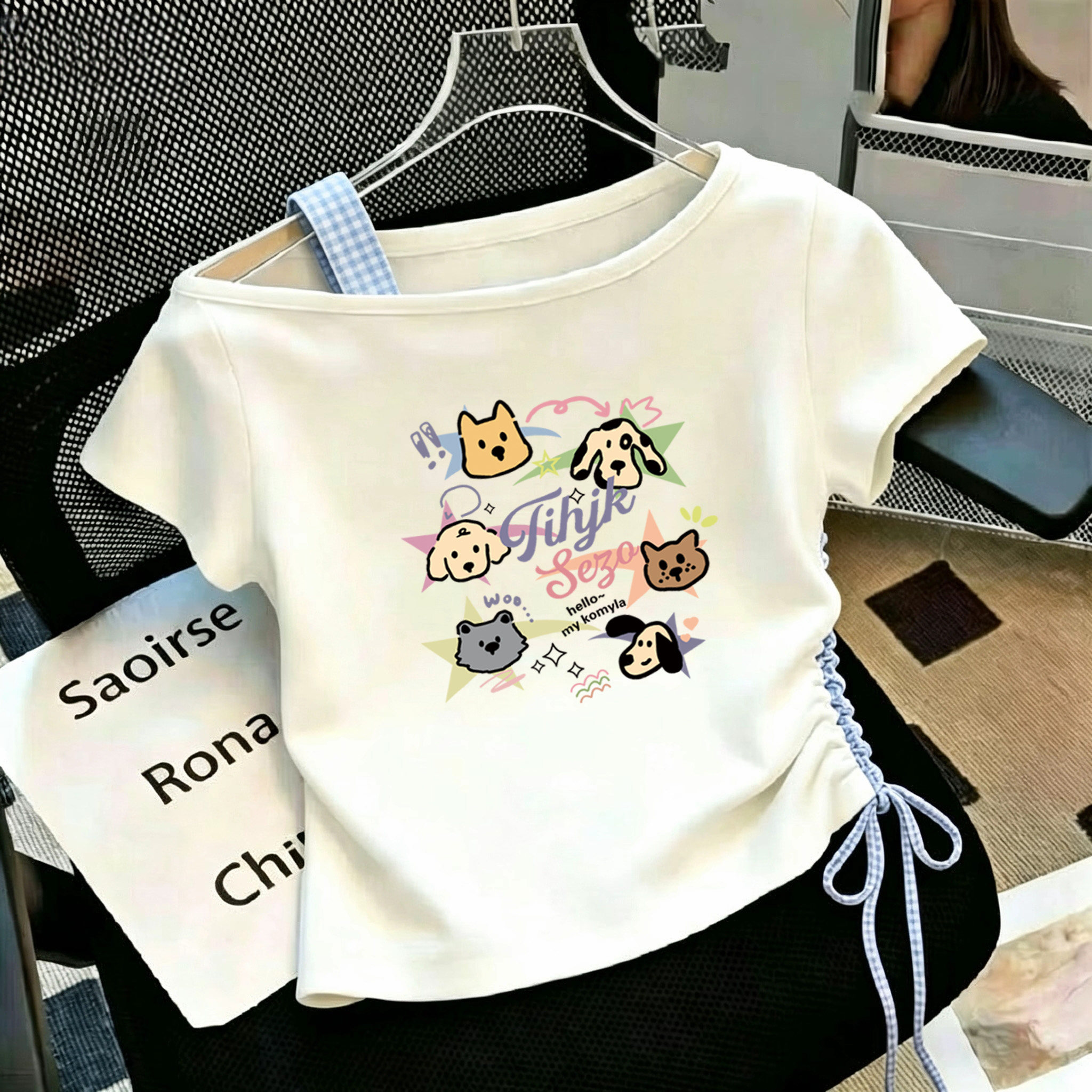 女童纯棉T恤短袖2026夏季新款露肩洋气可爱中大童装韩版女孩上衣