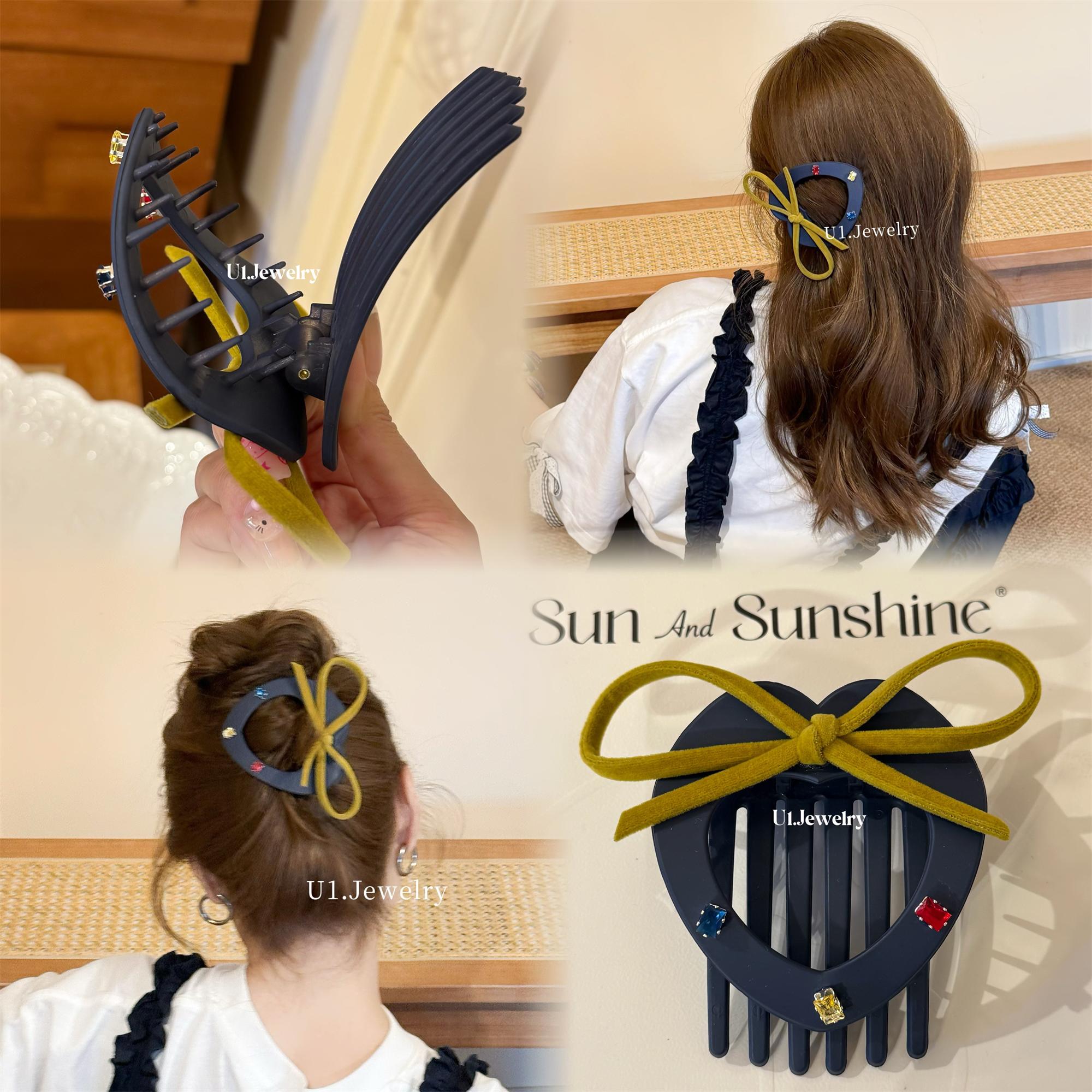 优依家 简约不简单 好材质彩色水钻蝴蝶结爱心小胖发夹 气质捏夹