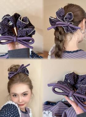 优依家 款式好看特别流行紫色系蝴蝶结发圈 简约气质个性马尾头花