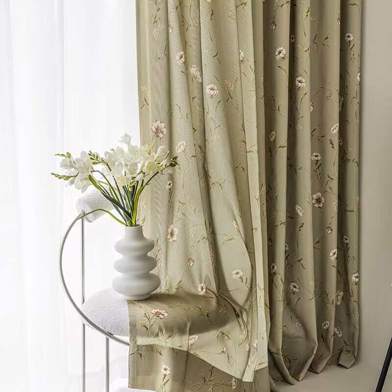 美式复古春日加厚涤棉轻奢窗帘半遮光飘窗卧室阳台隔断帘客厅窗帘