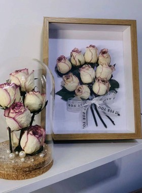 干花花束插瓶专用花瓶玫瑰永生花保存的容器透明玻璃罩微景观防尘