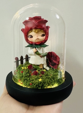 小野小王子展示盒泡泡玛特盲盒玫瑰蛇手办透明防尘造景玻璃罩摆件
