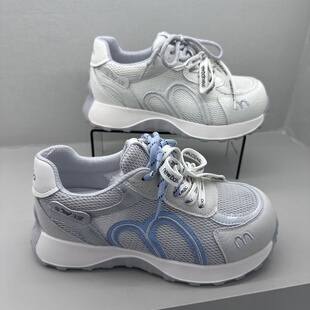 茵茵家2026春秋季新款鄂州站圆头系带网面德迅鞋女透气防滑休闲鞋