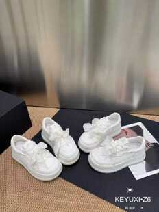 茵茵家2026春秋季韩版真皮圆头网面系带松糕底小白鞋女轻便休闲鞋