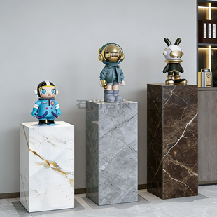 大理石底座岩板花架户外酒店庭院花架子客厅落地式岩板立柱花盆架