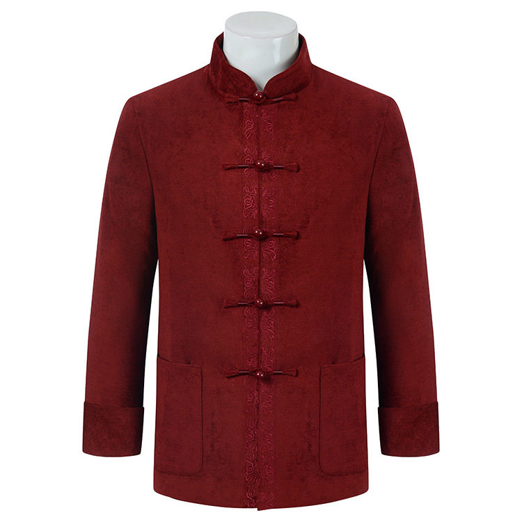 中老年男士唐装长袖外套中国风秋冬款中式夹克刺绣外衣汉服棉服袄